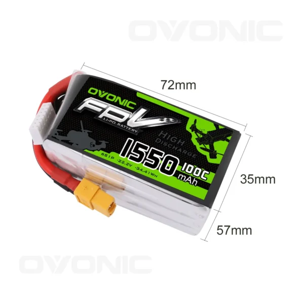 OVONIC 1550mAh 6S 22.2V 100C LiPo Battery – XT60 Connector for FPV Freestyle & Racing Drones, Premium.Details below. - Image 5