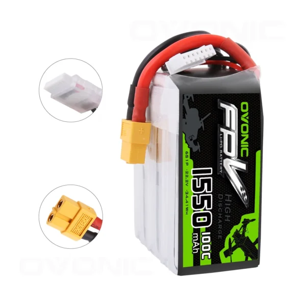 OVONIC 1550mAh 6S 22.2V 100C LiPo Battery – XT60 Connector for FPV Freestyle & Racing Drones, Premium.Details below. - Image 6