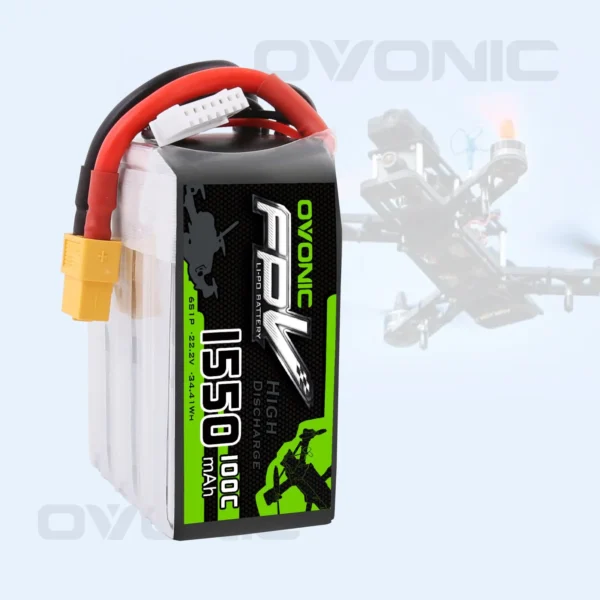 OVONIC 1550mAh 6S 22.2V 100C LiPo Battery – XT60 Connector for FPV Freestyle & Racing Drones, Premium.Details below.