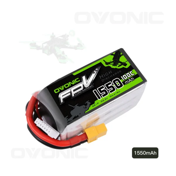 OVONIC 1550mAh 6S 22.2V 100C LiPo Battery – XT60 Connector for FPV Freestyle & Racing Drones, Premium.Details below. - Image 2