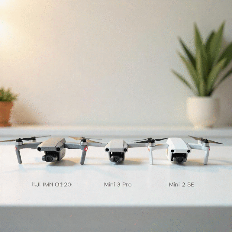 Comparison chart of DJI Mavic 3 Pro, Mini 3 Pro, and Mini 2 SE drones.